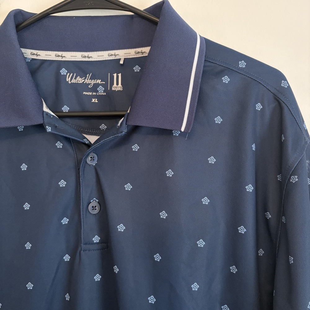 Walter Hagen 11 Performance Golf Polo Men's XL Navy Blue Turtle Sea Patterned